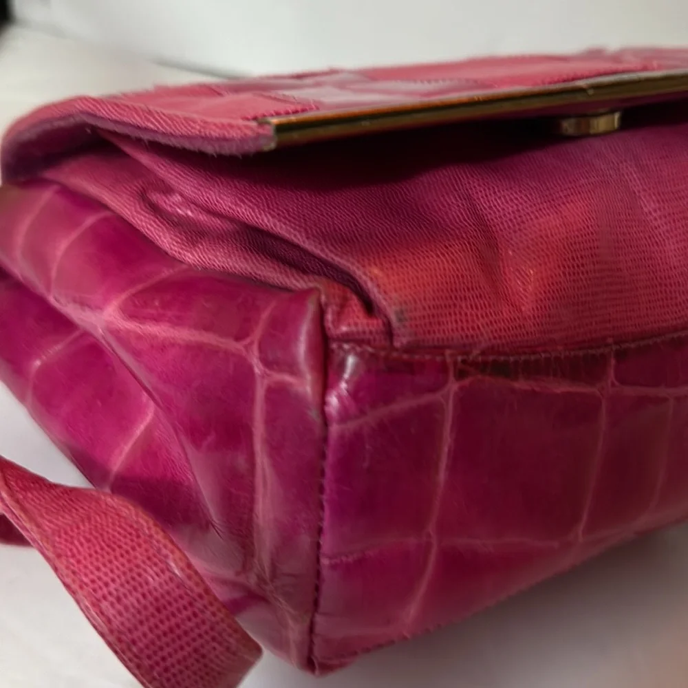 Sharif vintage Pink crocodile pattern Handbag - Picture 8 of 12